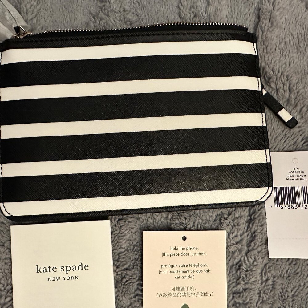 BRAND NEW Kate Spade Black and White Striped Wristlet - Picture 4 of 4